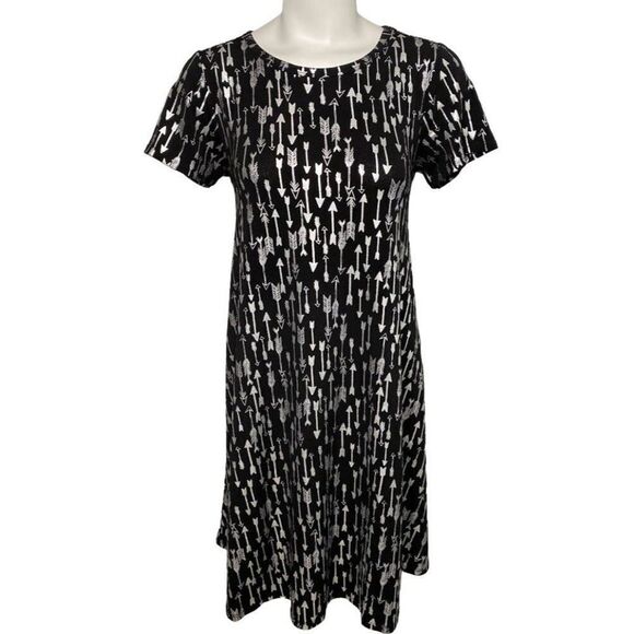 LuLaRoe‎ Elegant Carly Black Silver Arrows Shift Dress Sz XXS - Picture 1 of 7